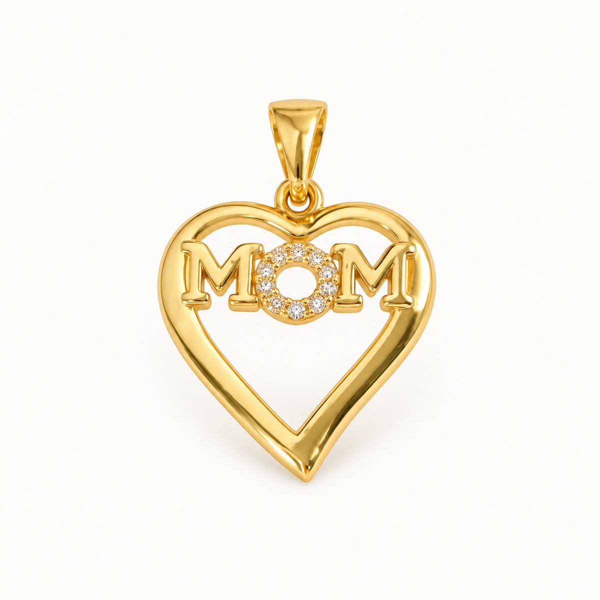 Mom Heart Pendant — Gold — white background