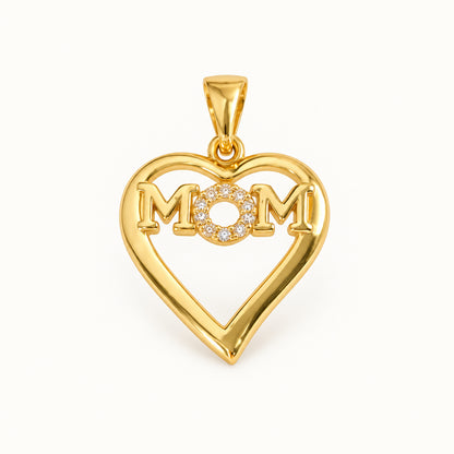 Mom Heart Pendant — Gold — white background