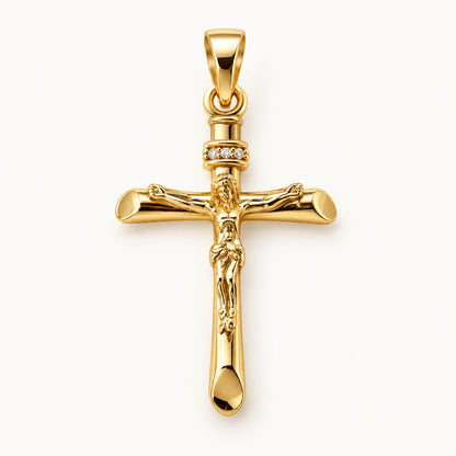 Long Crucifix Pendant — Gold — white background