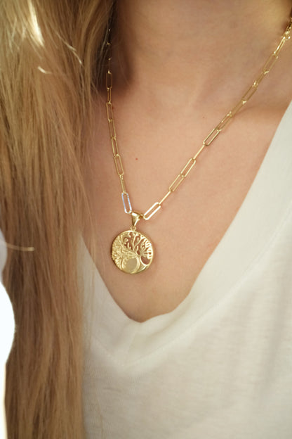 Tree Medallion Pendant — Gold — edited real-life photo