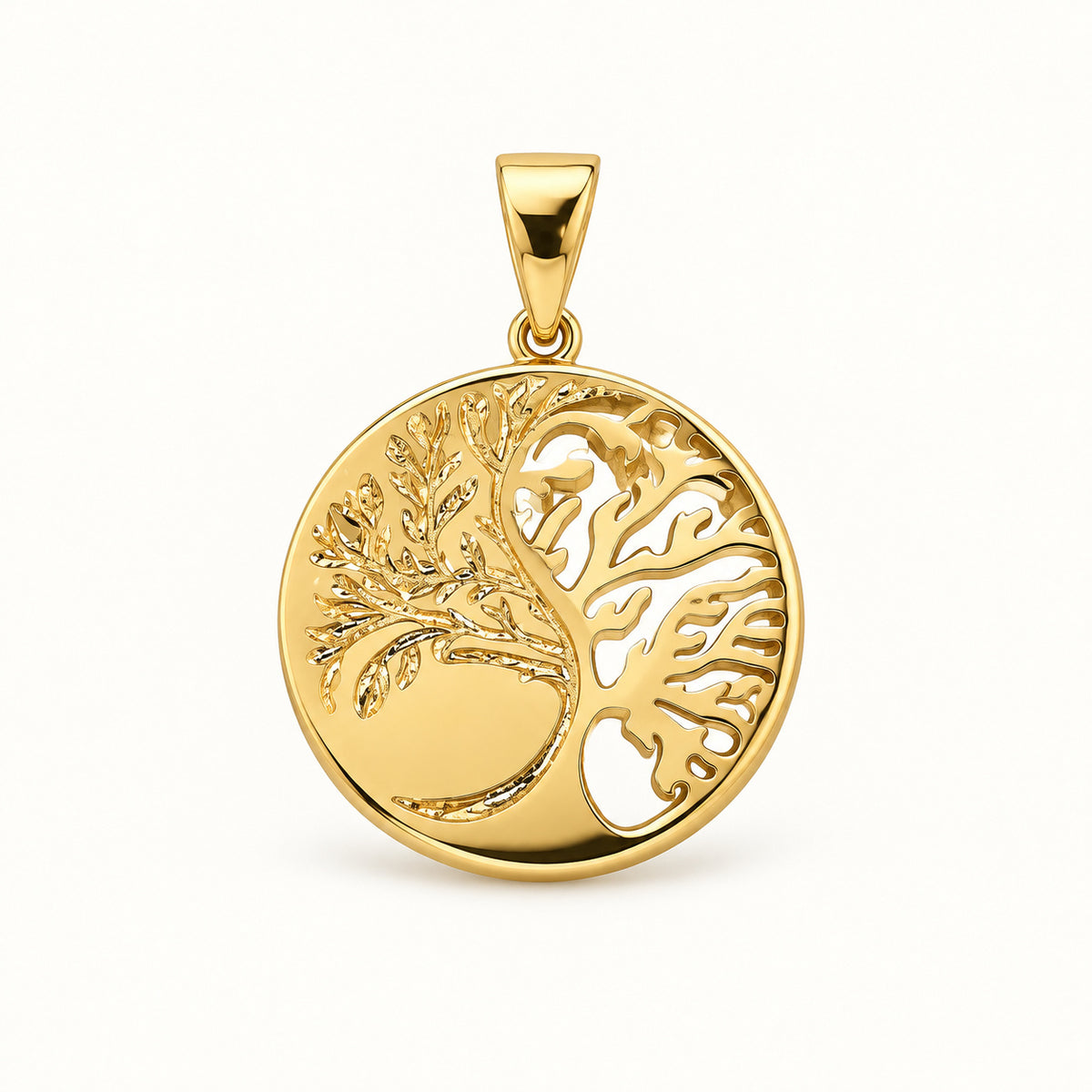 Tree Medallion Pendant — Gold — white background