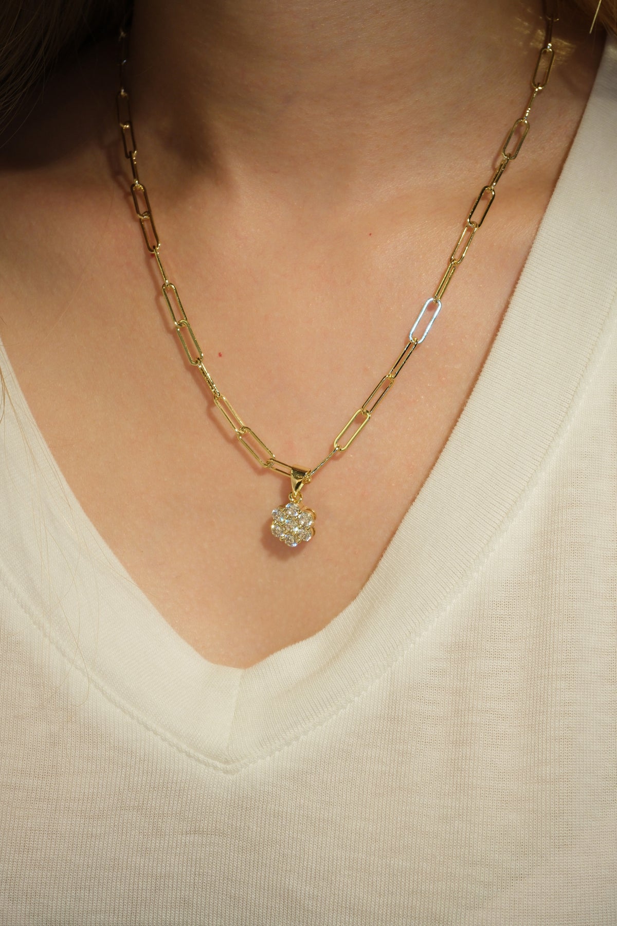 Flower Cluster Pendant — Gold — edited real-life photo