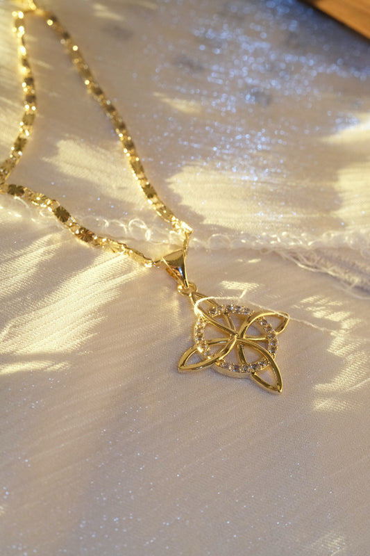 Four Point Flower Pendant — Gold — edited real-life photo