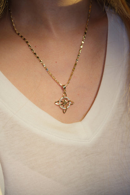 Four Point Flower Pendant — Gold — edited real-life photo