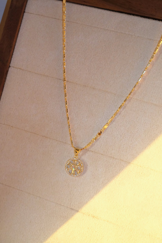 Openwork Round Pendant — Gold — edited real-life photo
