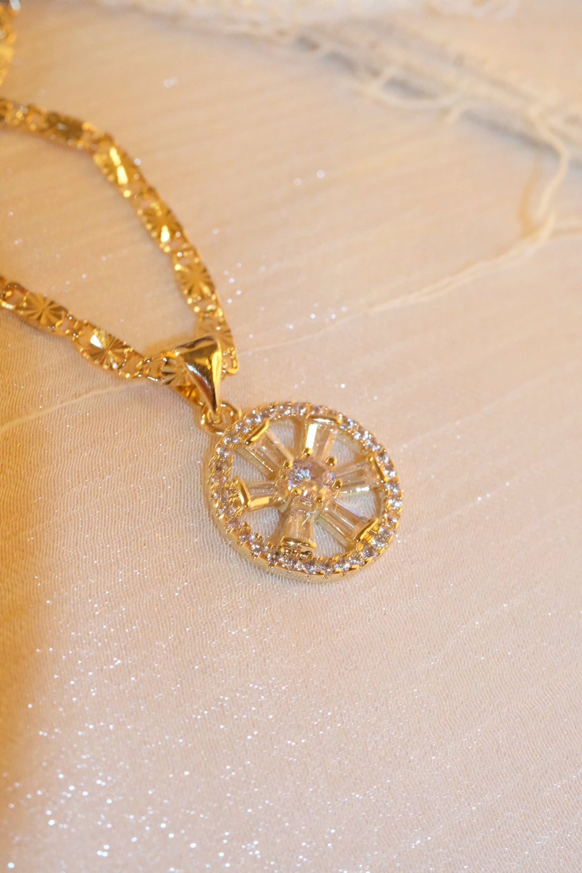 Openwork Round Pendant — Gold — edited real-life photo