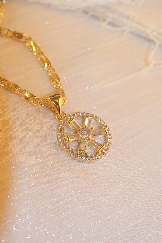 Openwork Round Pendant — Gold — edited real-life photo