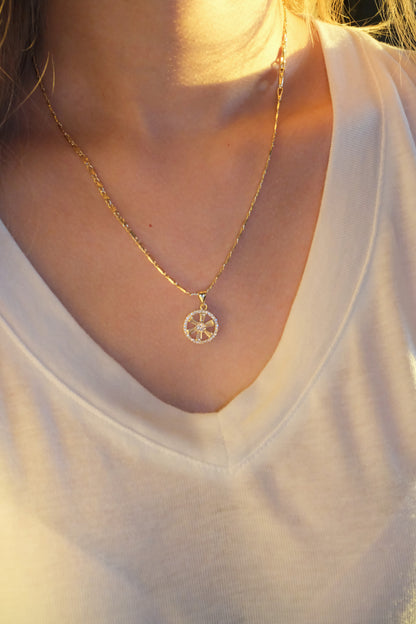 Openwork Round Pendant — Gold — edited real-life photo