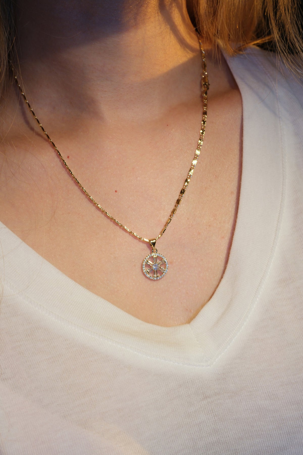 Openwork Round Pendant — Gold — edited real-life photo