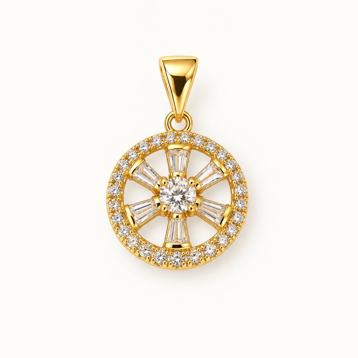 Openwork Round Pendant — Gold — white background
