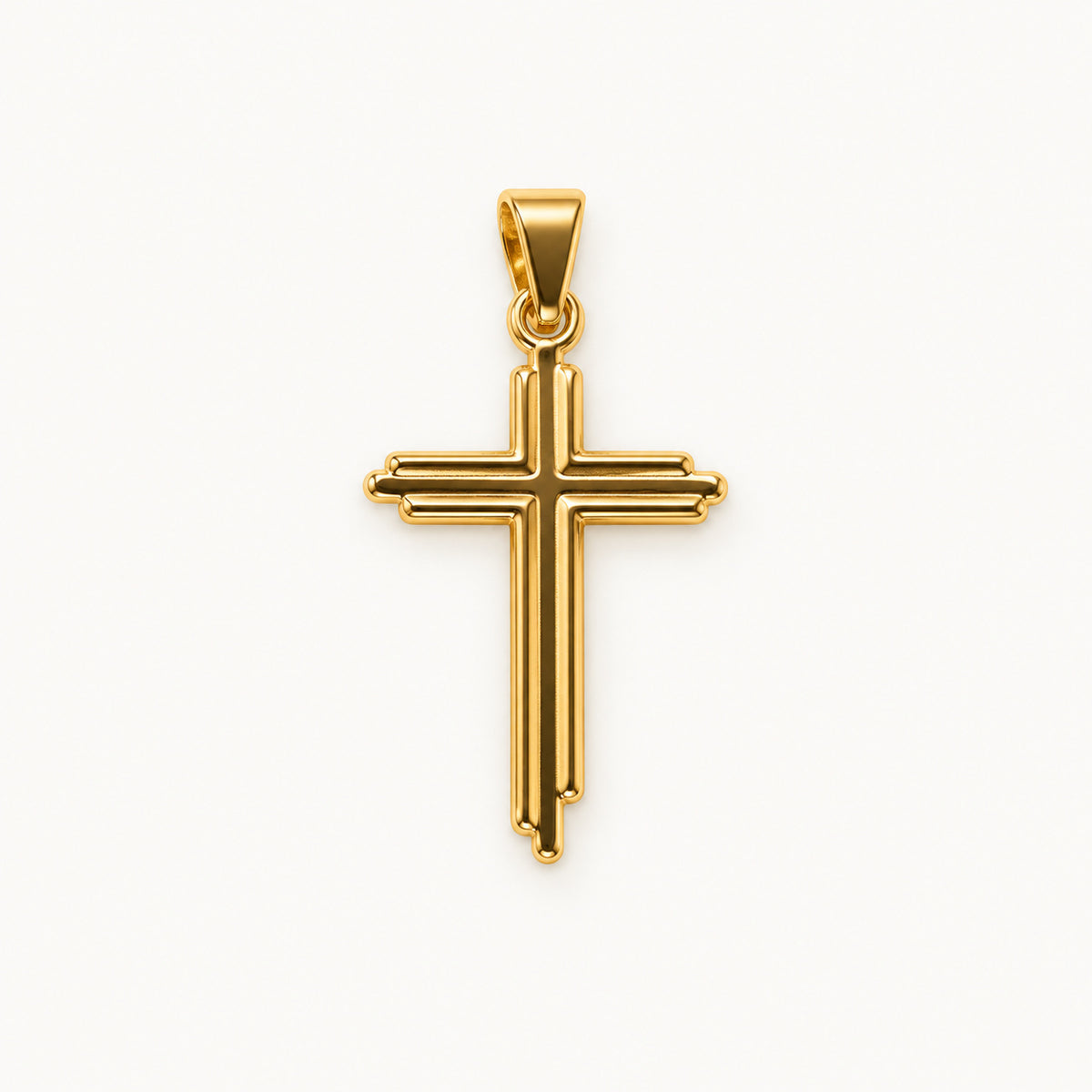 Slim Polished Cross Pendant — Gold — white background