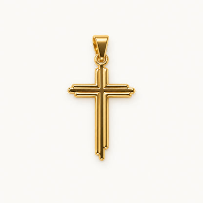 Slim Polished Cross Pendant — Gold — white background