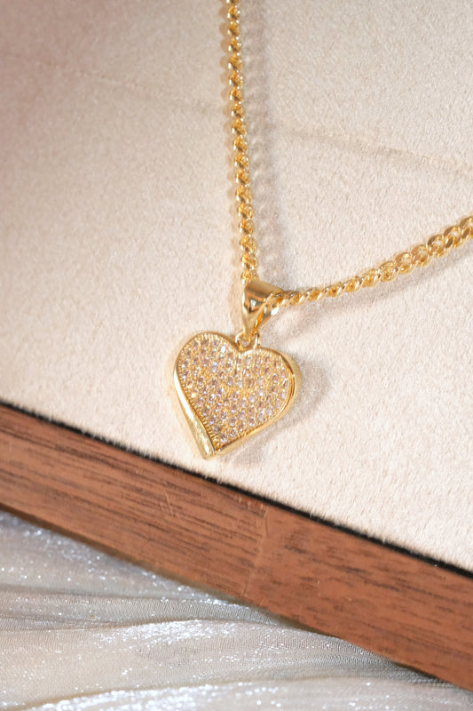 Pave Heart Border Pendant — Gold — edited real-life photo