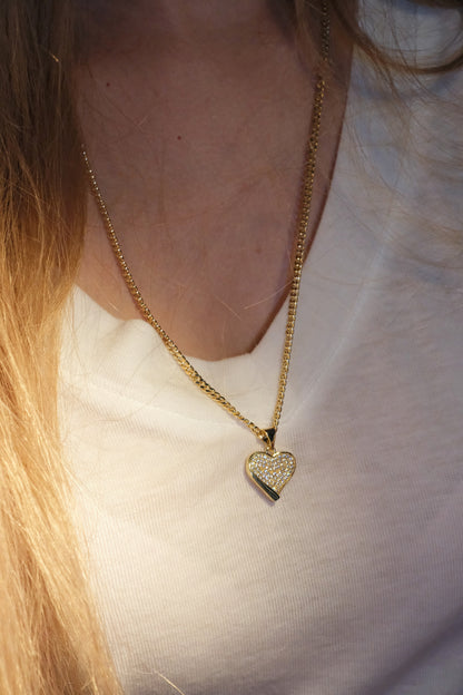 Pave Heart Border Pendant — Gold — edited real-life photo