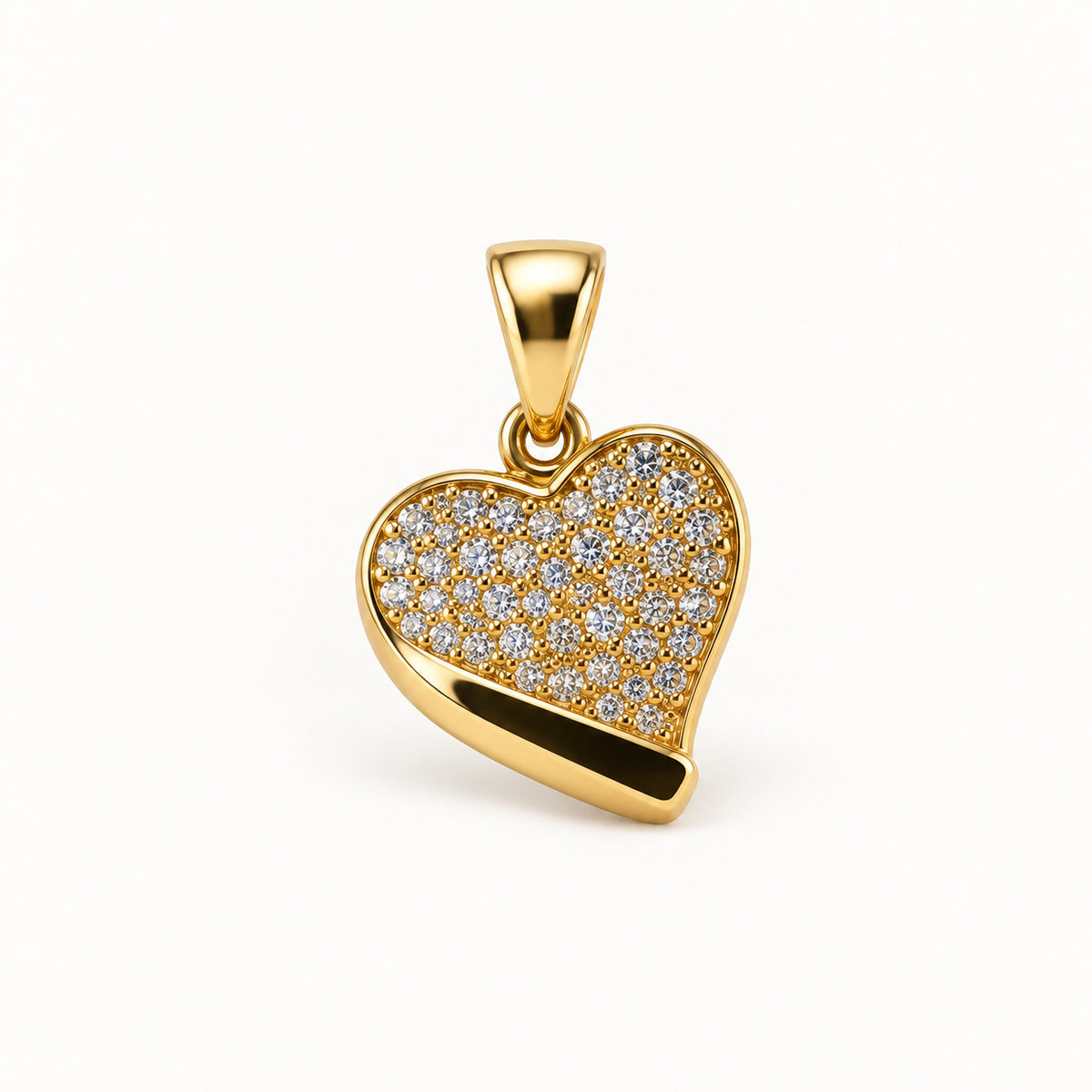 Pave Heart Border Pendant — Gold — white background