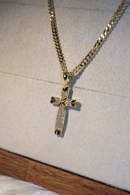 Shield Cross Pendant — Gold — edited real-life photo