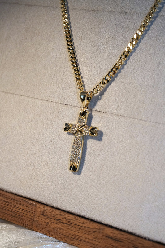 Shield Cross Pendant — Gold — edited real-life photo