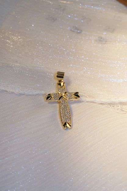 Shield Cross Pendant — Gold — edited real-life photo