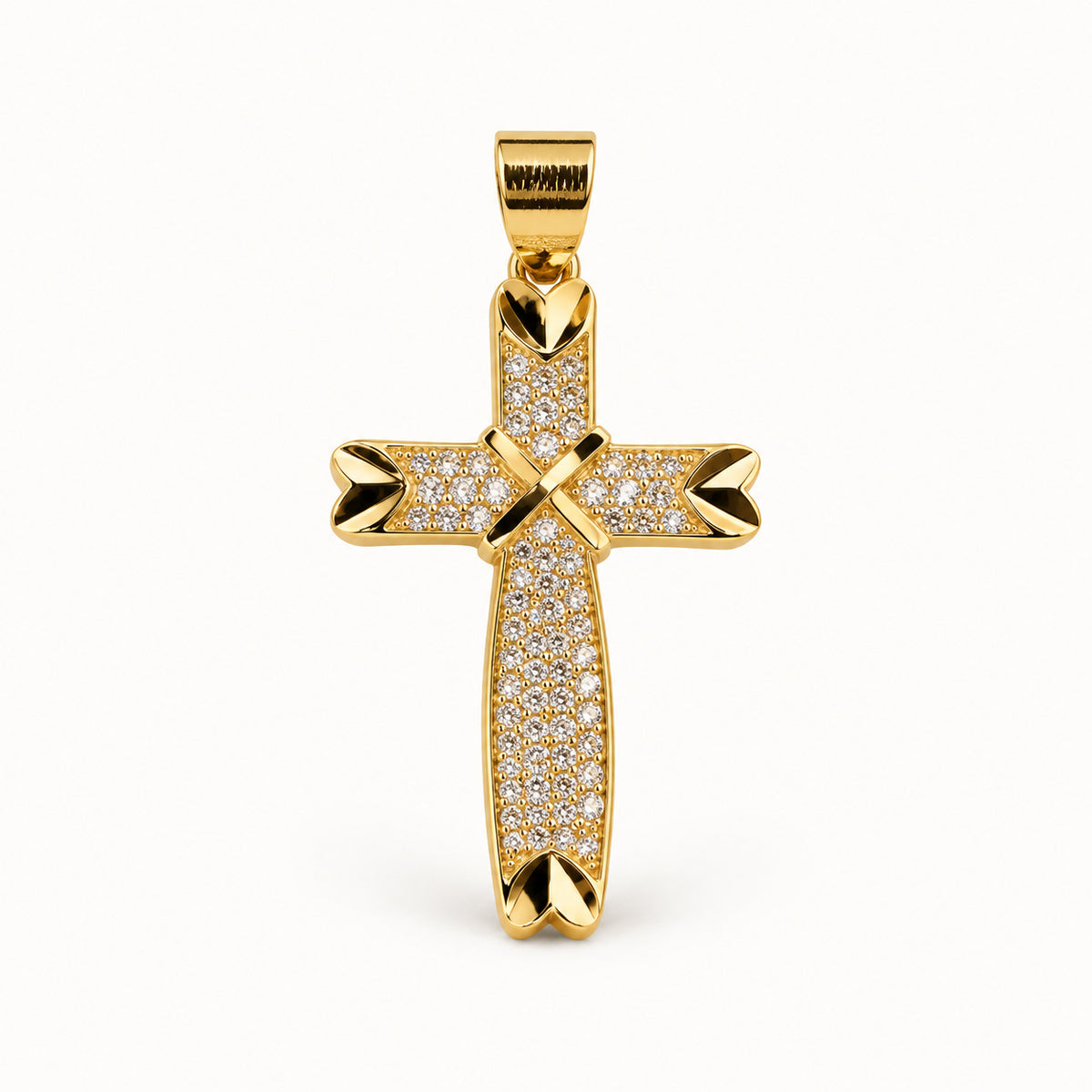 Shield Cross Pendant — Gold — white background