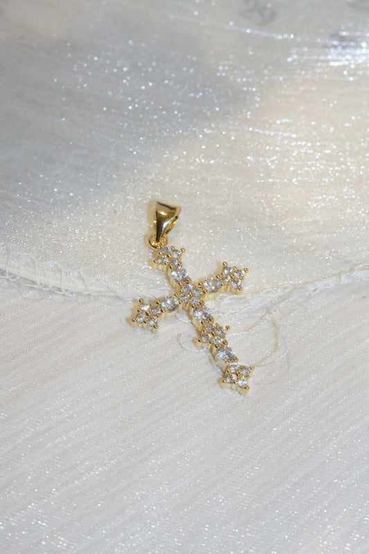 Cluster Stone Cross Pendant — Gold — edited real-life photo