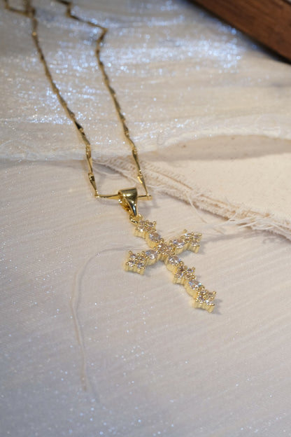 Cluster Stone Cross Pendant — Gold — edited real-life photo