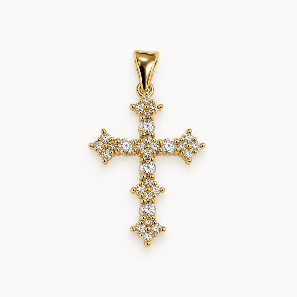 Cluster Stone Cross Pendant — Gold — white background