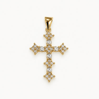 Cluster Stone Cross Pendant — Gold — white background