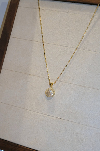 Round Pave Disc Pendant — Gold — edited real-life photo