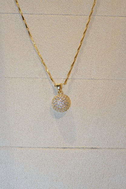 Round Pave Disc Pendant — Gold — edited real-life photo