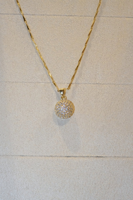 Round Pave Disc Pendant — Gold — edited real-life photo