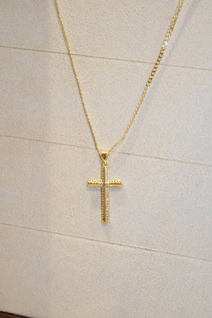 Outlined Cross Pendant — Gold — edited real-life photo