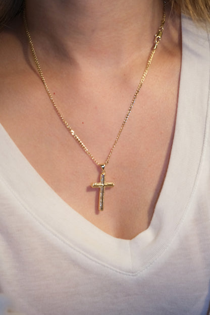 Outlined Cross Pendant — Gold — edited real-life photo