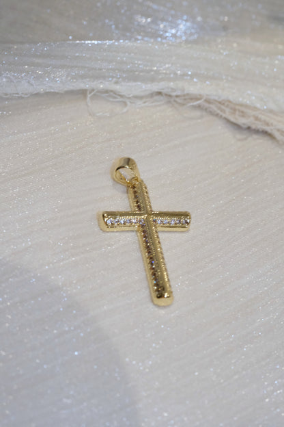 Outlined Cross Pendant — Gold — edited real-life photo