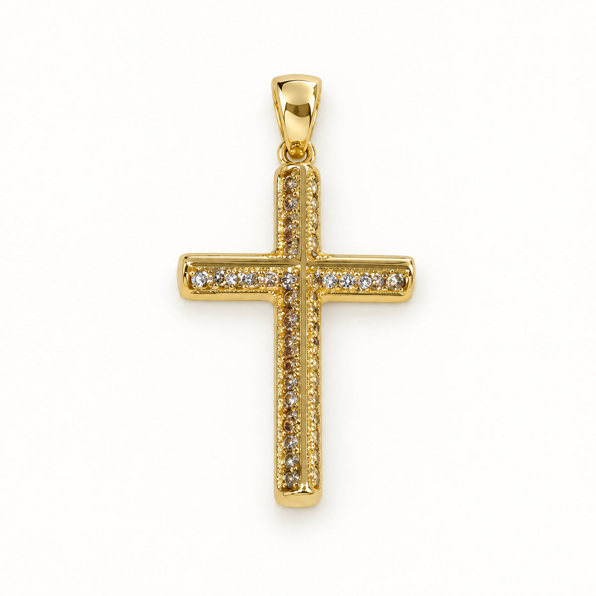 Outlined Cross Pendant — Gold — white background