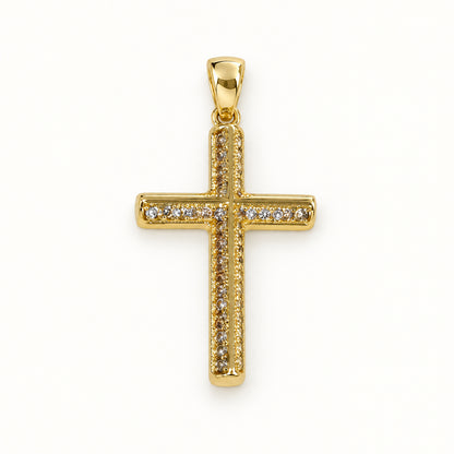 Outlined Cross Pendant — Gold — white background