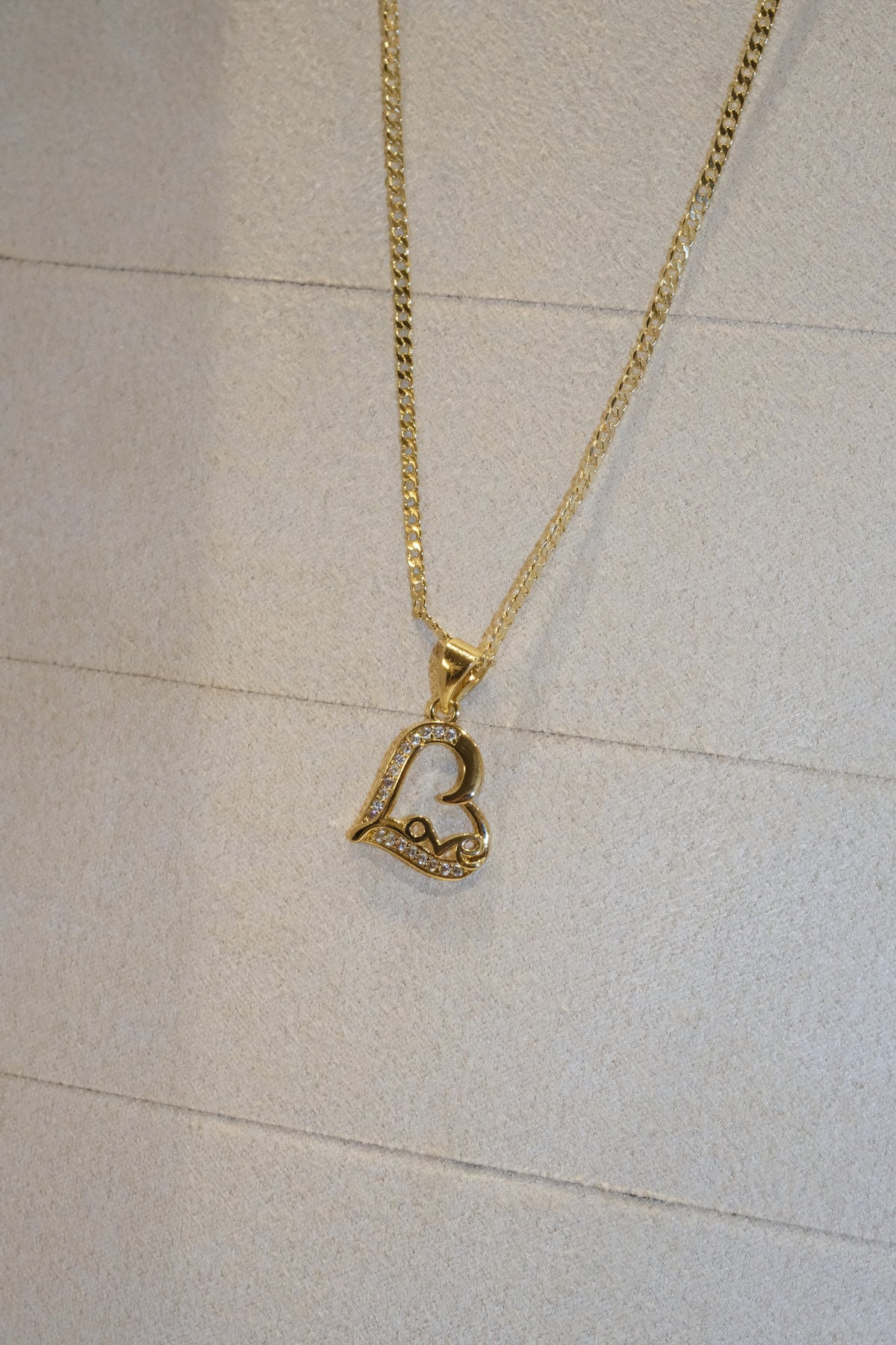 Love Heart CZ Pendant — Gold — edited real-life photo