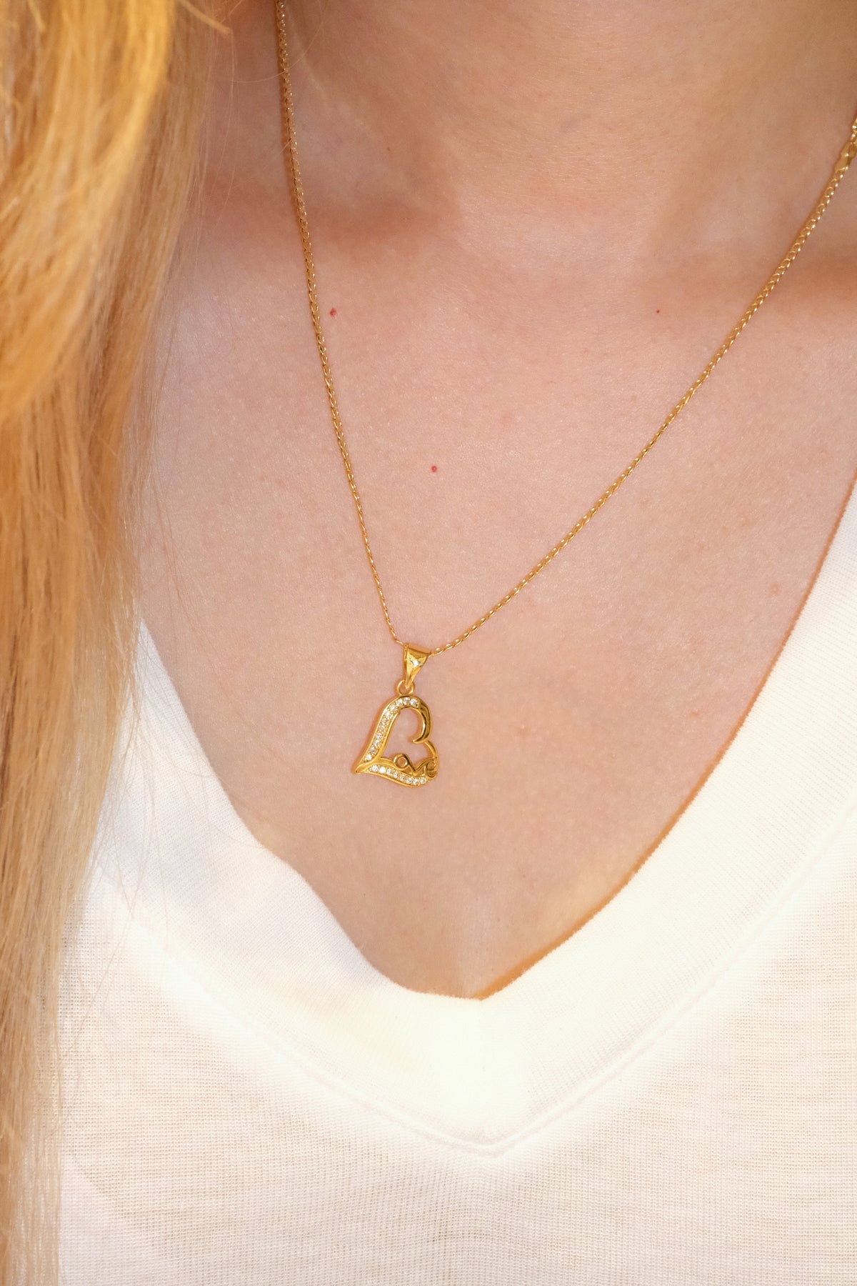 Love Heart CZ Pendant — Gold — edited real-life photo
