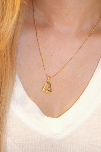 Love Heart CZ Pendant — Gold — edited real-life photo