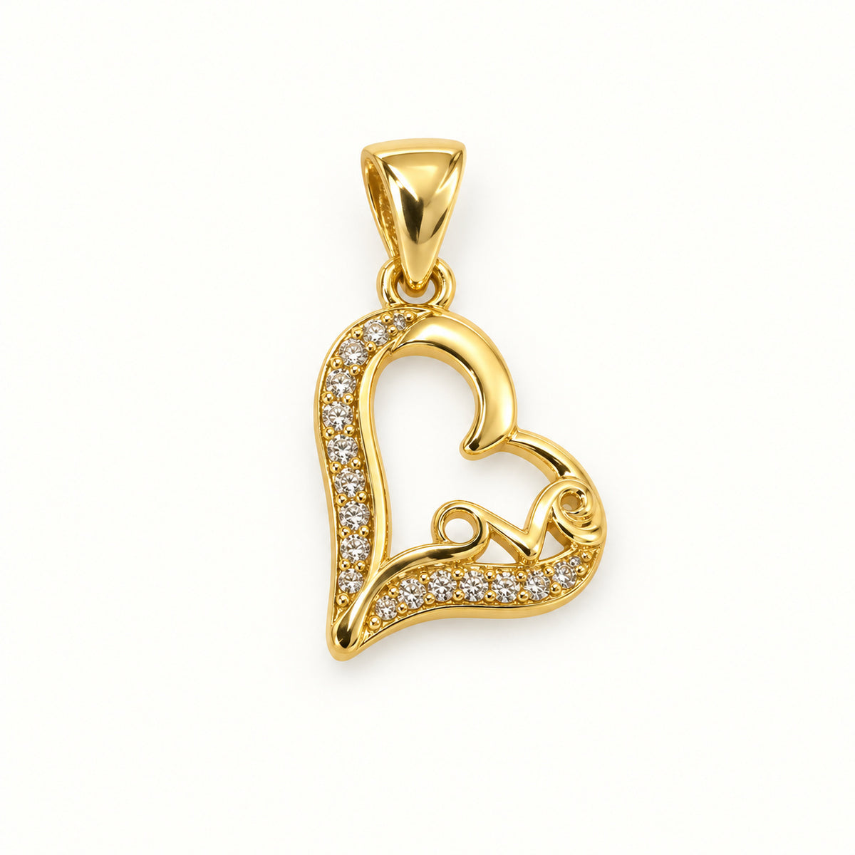 Love Heart CZ Pendant — Gold — white background