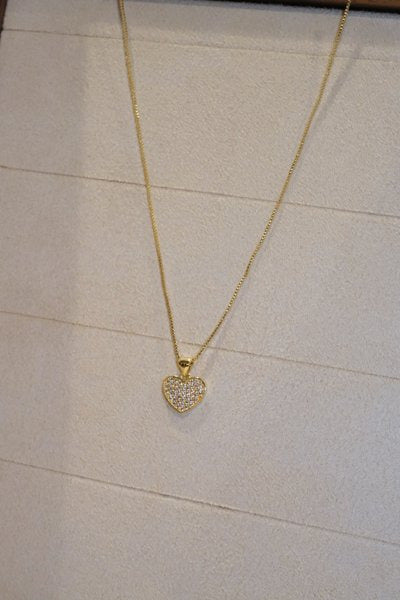 Full Pave Heart Pendant — Gold — edited real-life photo