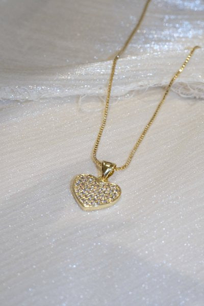 Full Pave Heart Pendant — Gold — edited real-life photo