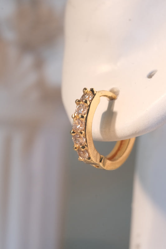 Prong-Set CZ Hoop Earrings — Gold — real-life photo