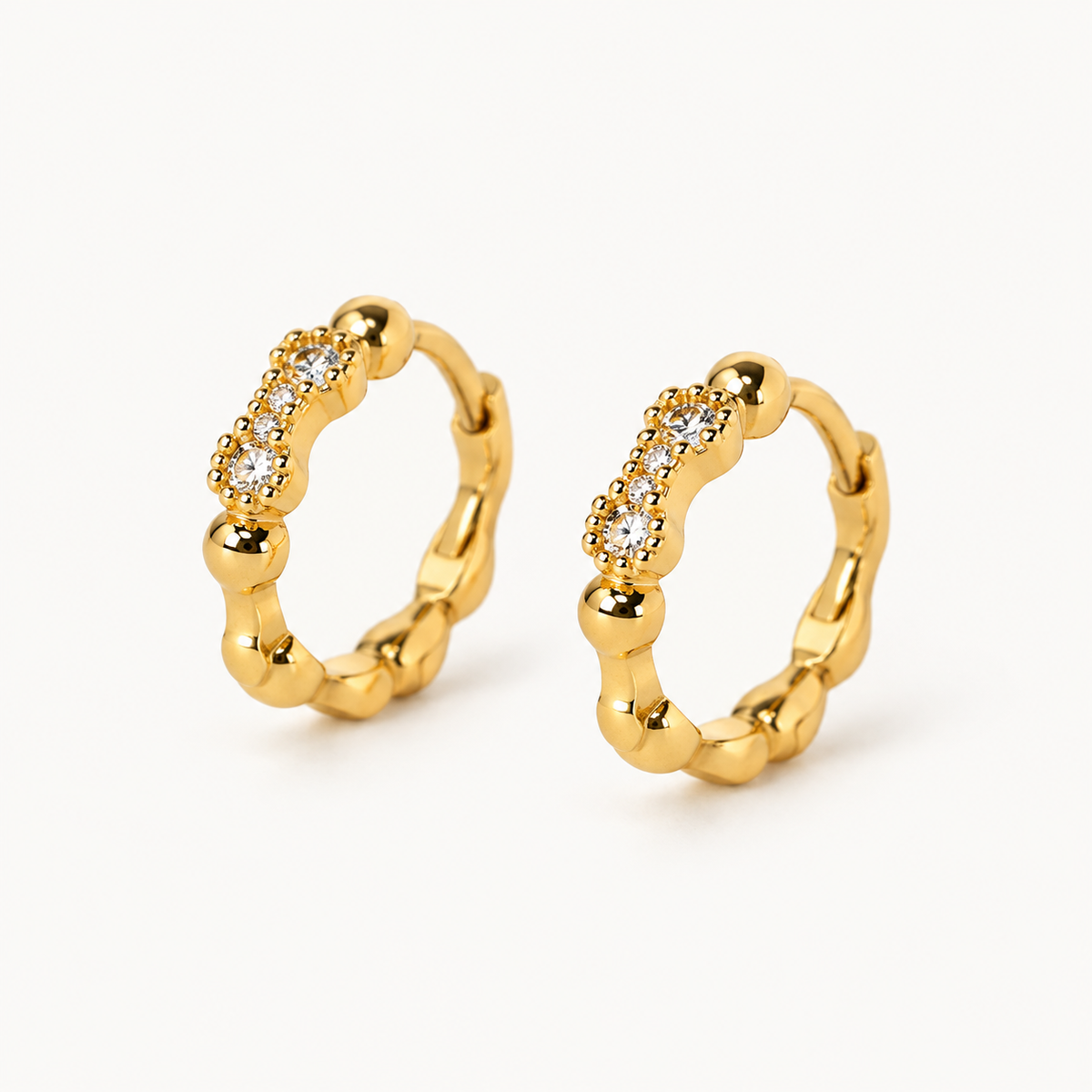 Scalloped CZ Hoop Earrings — Gold — product photo
