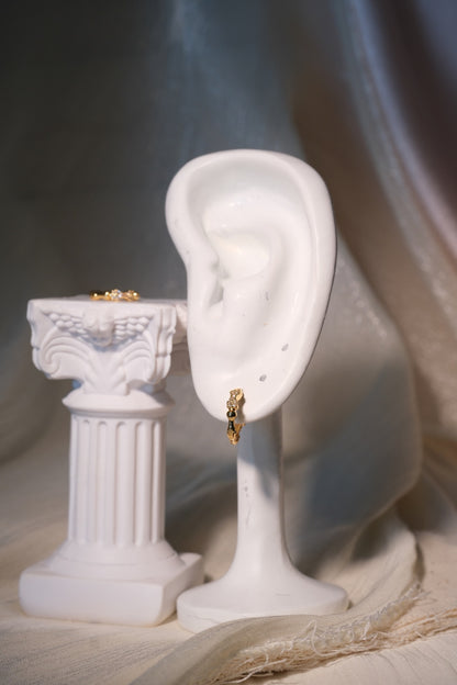 Scalloped CZ Hoop Earrings — Gold — real-life photo