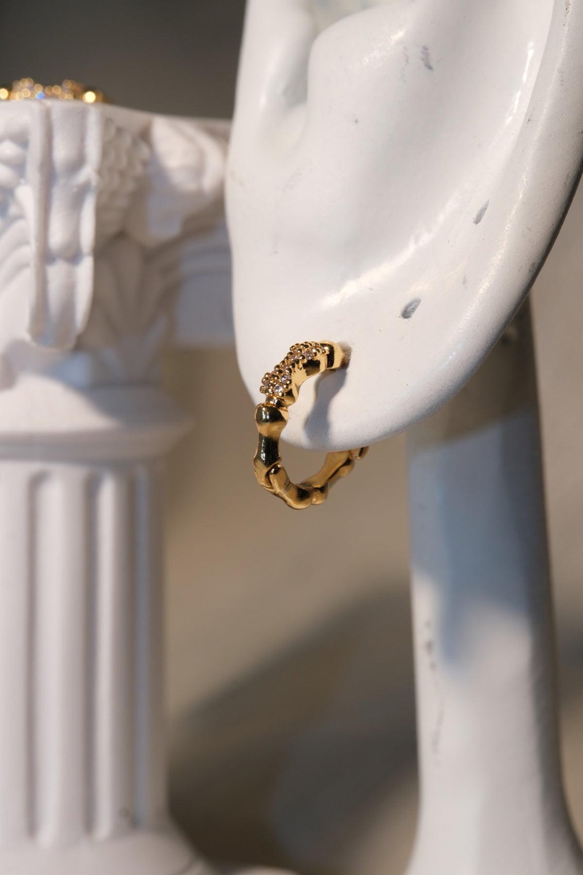 Scalloped CZ Hoop Earrings — Gold — real-life photo