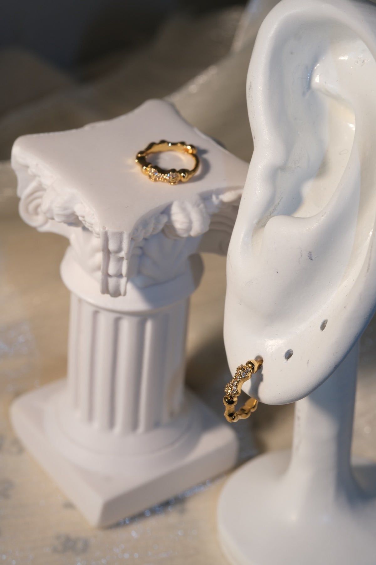 Scalloped CZ Hoop Earrings — Gold — real-life photo