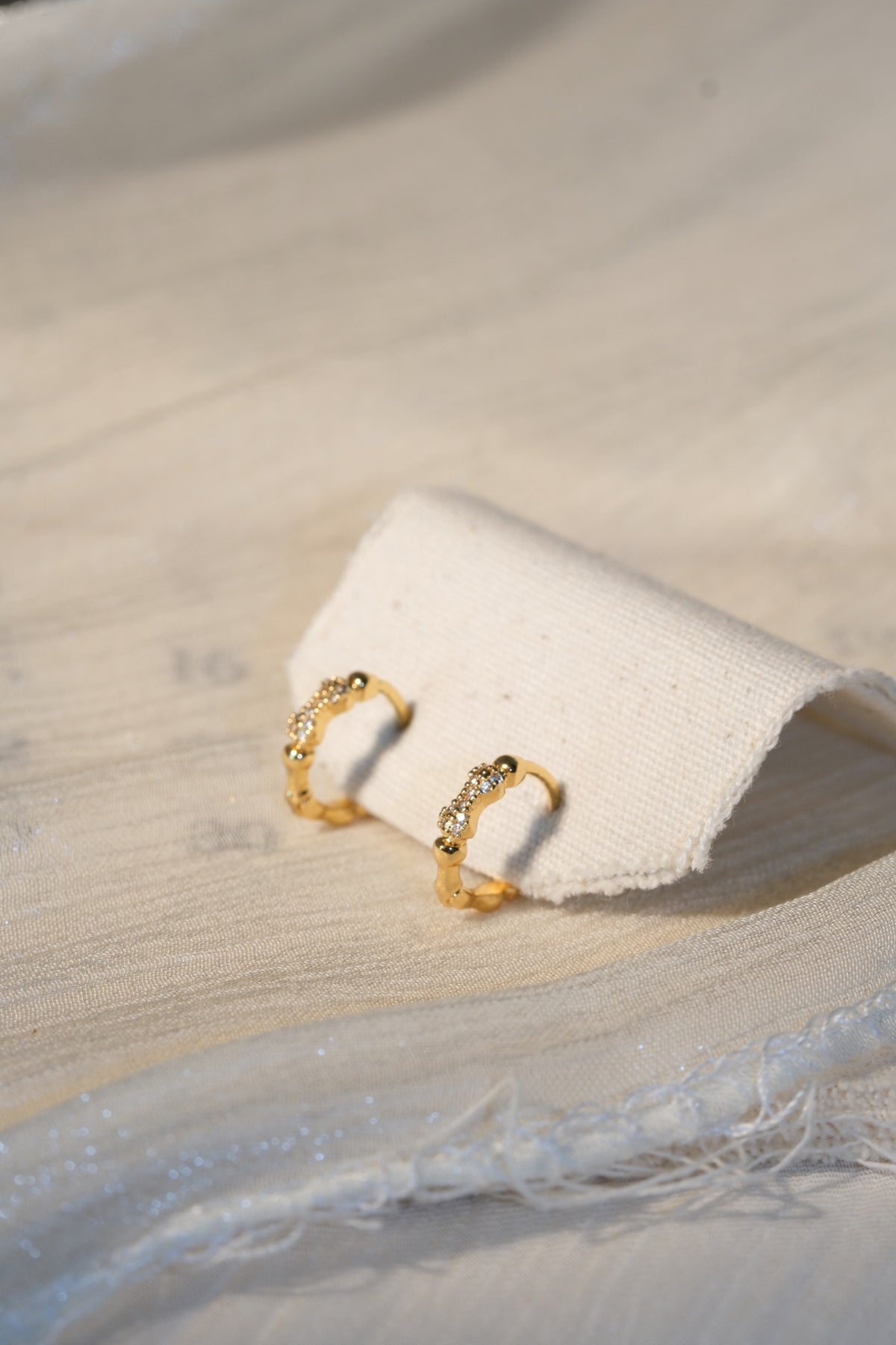Scalloped CZ Hoop Earrings — Gold — real-life photo
