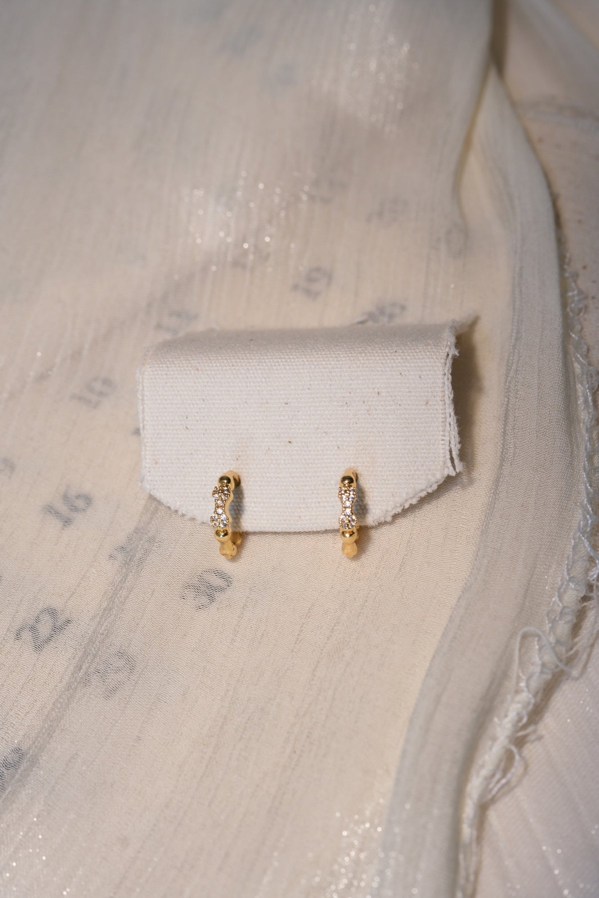 Scalloped CZ Hoop Earrings — Gold — real-life photo