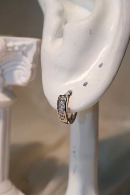 Pave Band Hoop Earrings — Silver — real-life photo