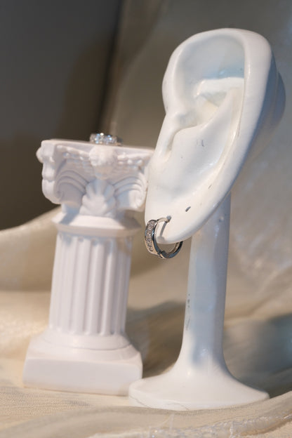 Pave Band Hoop Earrings — Silver — real-life photo
